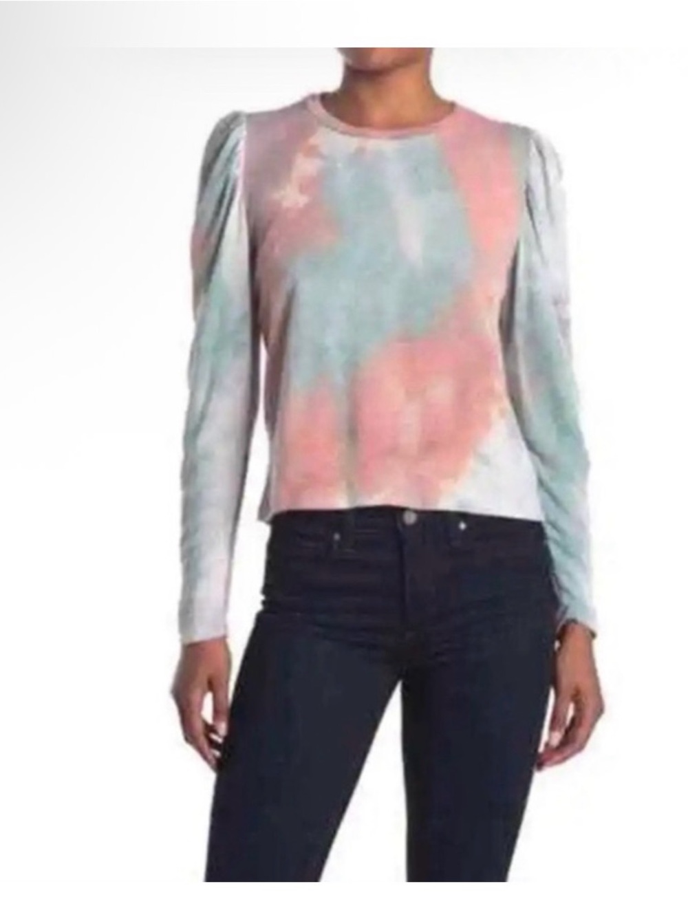 Know One Cares Jade Coral Tie Dye Puff Sleeve Top Blouse Size Large NEW